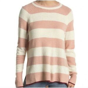 NWT Lush Women's Striped Crewneck Pullover Sweater Sz Small Mauve/Cream